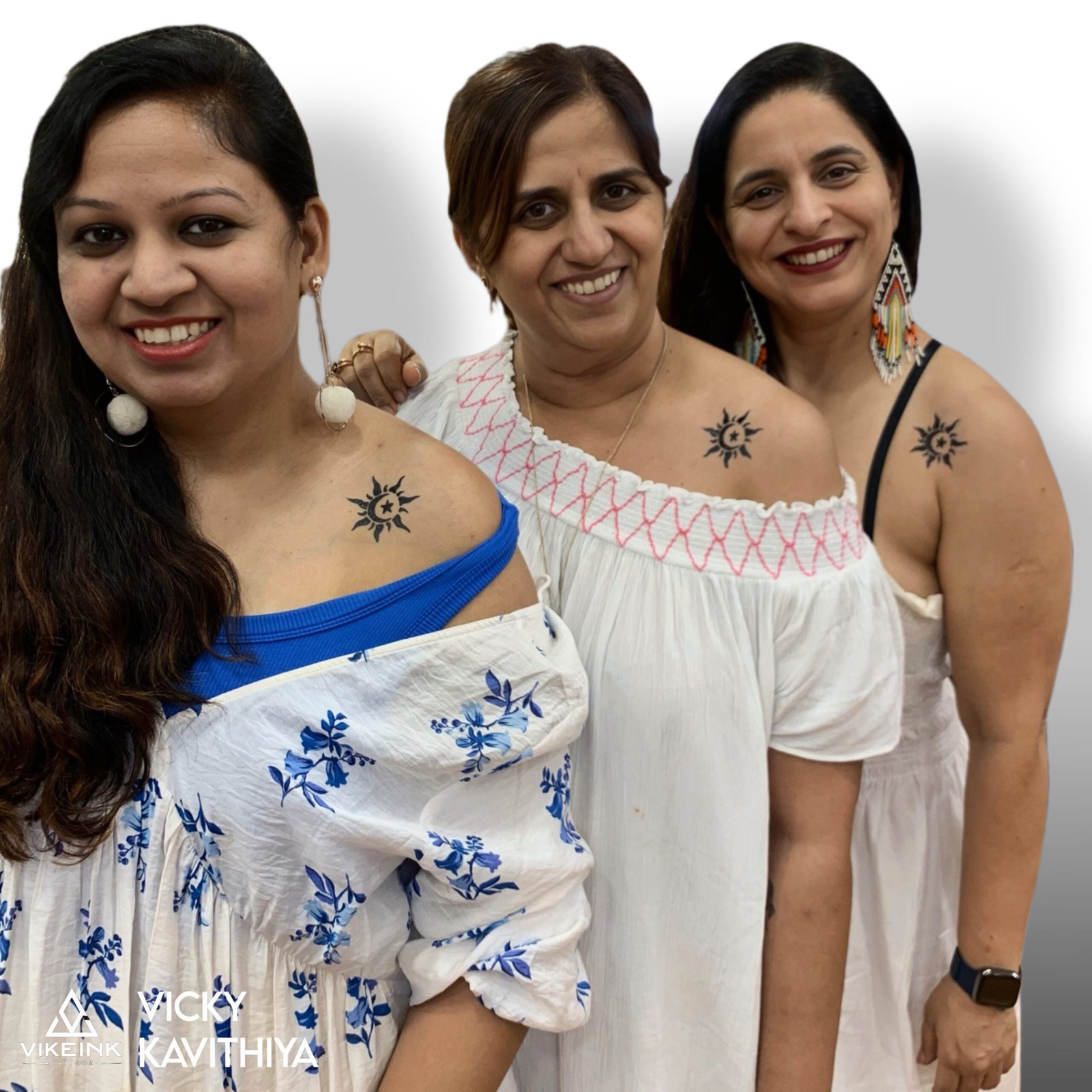 We were three best friends travelling in Goa and wanted a matching tattoo to remember the trip. Vike designed a simple, beautiful sun for our collarbones and it came out perfect on all of us. The vibe was great and it’s now our favorite memory from the trip.